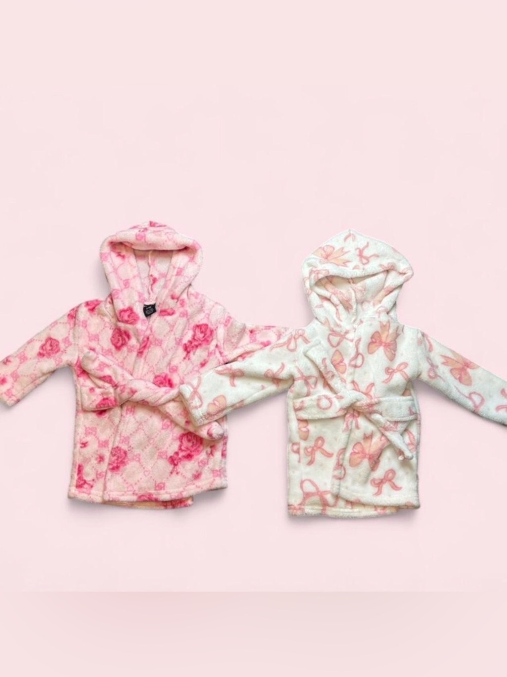 bebe Girls Pink and White Hooded Plush Robe Set